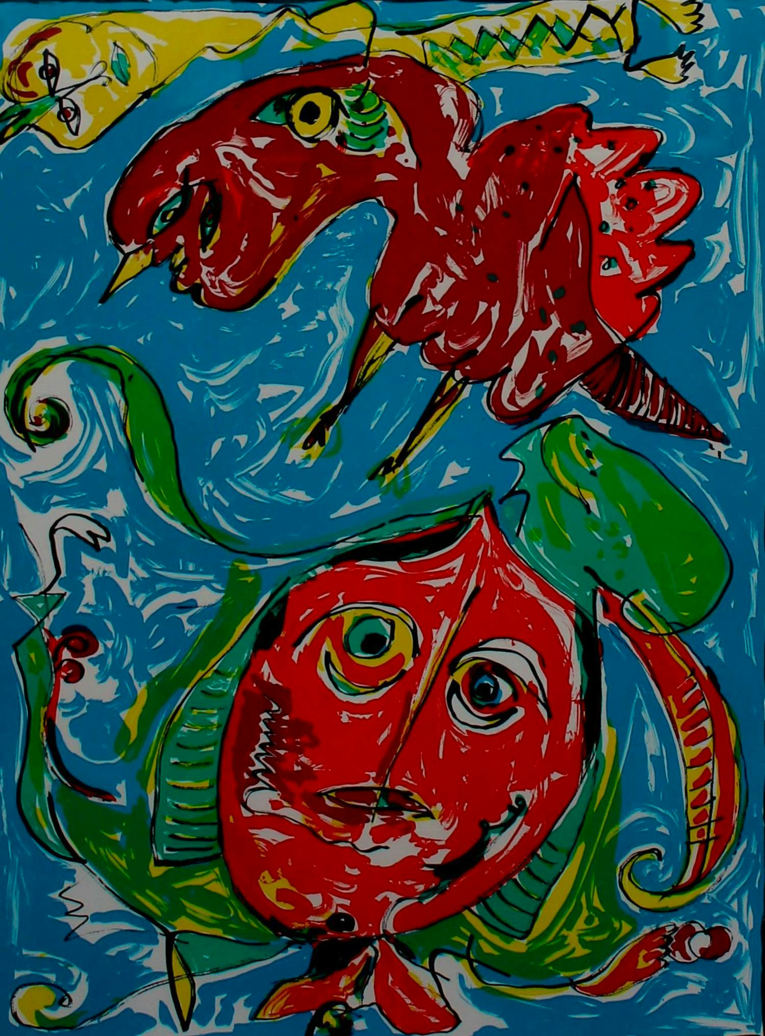 Carl-Henning Pedersen - Ingelijste kleurenlitho: "Himmelfahrten" - 1988 kopen? Bied vanaf 299!