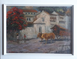 Sujatno Koempoel - Z.T. Straatscene met ossenkar - Geen minimum ! kopen? Bied vanaf 1!