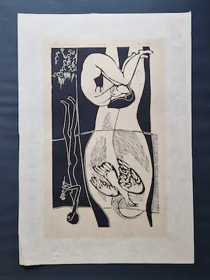 Gene Eggen - Fraai gestileerde zwart-wit Houtsnede "vrouwelijk naakt" oplage 50 stuks kopen? Bied vanaf 30!