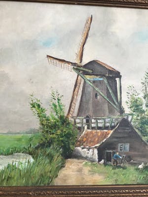 Jaap Mes - Landschap met molen , olieverf op paneel , gesigneerd J.Mes sr kopen? Bied vanaf 25!