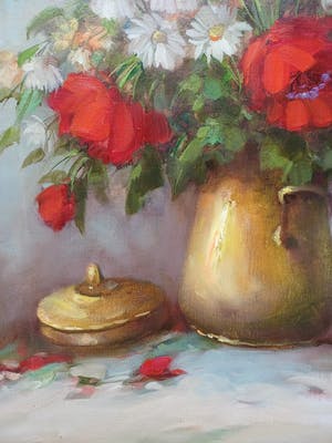 Harry Koolen - Bloemstilleven in koperen pot. kopen? Bied vanaf 149!