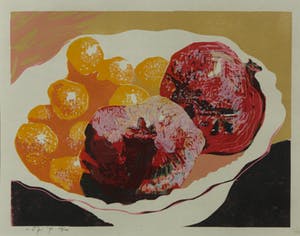 Vincent van Ojen - Houtsnede, Stilleven met fruit - Ingelijst (Groot) kopen? Bied vanaf 60!