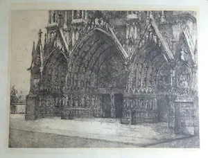 Willem van Leusden - KATHEDRAAL VAN REIMS / ZW-W ETS / 58x76cm / SIG / 1913 kopen? Bied vanaf 20!