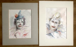 Carel Verbraak - 2 Schitterende gesigneerde aquarellen in passe-partout van " CLOWN " kopen? Bied vanaf 45!