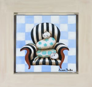 Susan Ruiter - Acrylverf op doek, Z.T. (Twee poezen op een fauteuil) - Ingelijst kopen? Bied vanaf 100!