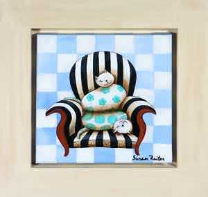 Susan Ruiter - Acrylverf op doek, Z.T. (Twee poezen op een fauteuil) - Ingelijst verkocht voor € 100!