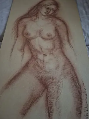 Bob Denneboom - Bob Denneboom - Expressief vrouwelijk naakt - houtskool op board - 100cm kopen? Bied vanaf 85!