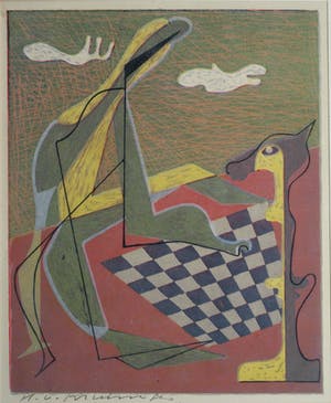 Harry van Kruiningen - Ingelijste kleurenlitho , Schaakspeler – 1947 – oplage 24 ex. kopen? Bied vanaf 50!