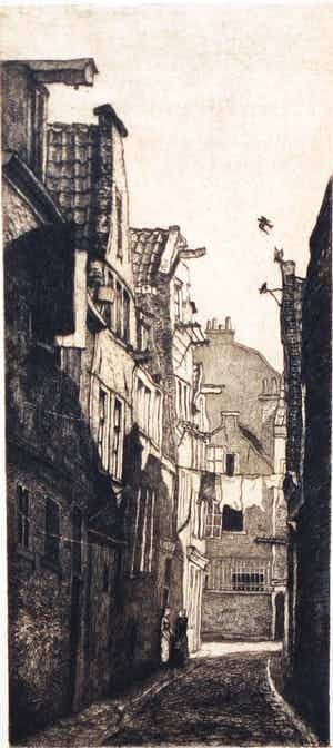 Johannes Graadt van Roggen - Amsterdam, steeg bij de Kromboomssloot - ets verkocht voor € 75!