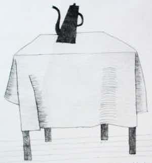 Klaas Gubbels - Litho: Tafel met koffiekan - 1979 verkocht voor € 175!