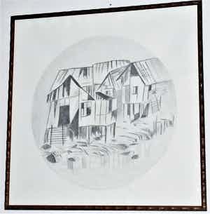 Theo Schoon - Indonesische paalwoningen - tekening 1974 verkocht voor € 65!