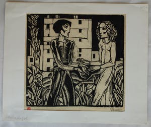 Nikolaas Eekman - Houtsnede , “Man en Vrouw” – gesigneerd – ca 1920 kopen? Bied vanaf 10!