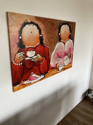 Theo Broeren - Glicée met acryl op doek ‘Theekransje’ (GROOT) kopen? Bied vanaf 100!