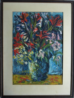 Niet of onleesbaar gesigneerd - Ingelijst, olieverf op papier , Bloemstilleven – Turkije? – 1978 kopen? Bied vanaf 1!