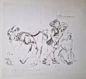 Theo Daamen - in 1988 gemaakt aquarel/inkt op papier "uitslover" met persoonlijke opdracht kaufen? Bieten Sie von 54!