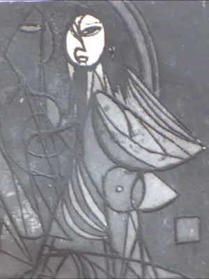 Theo Beerendonk - Kubistisch koppel op stoel - Ets kopen? Bied vanaf 30!