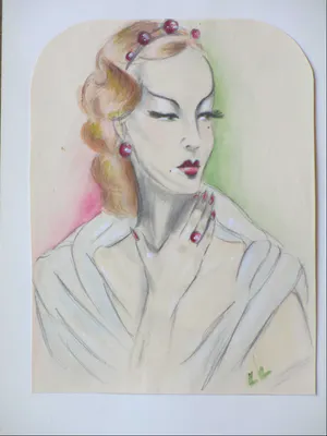 Niet of onleesbaar gesigneerd - Twee dames in Art-Deco stijl - Kleurtekeningen kopen? Bied vanaf 1!