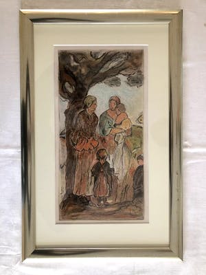 Niet of onleesbaar gesigneerd - Boerengezinnen - Krijttekening, Fraai Ingelijst kopen? Bied vanaf 1!