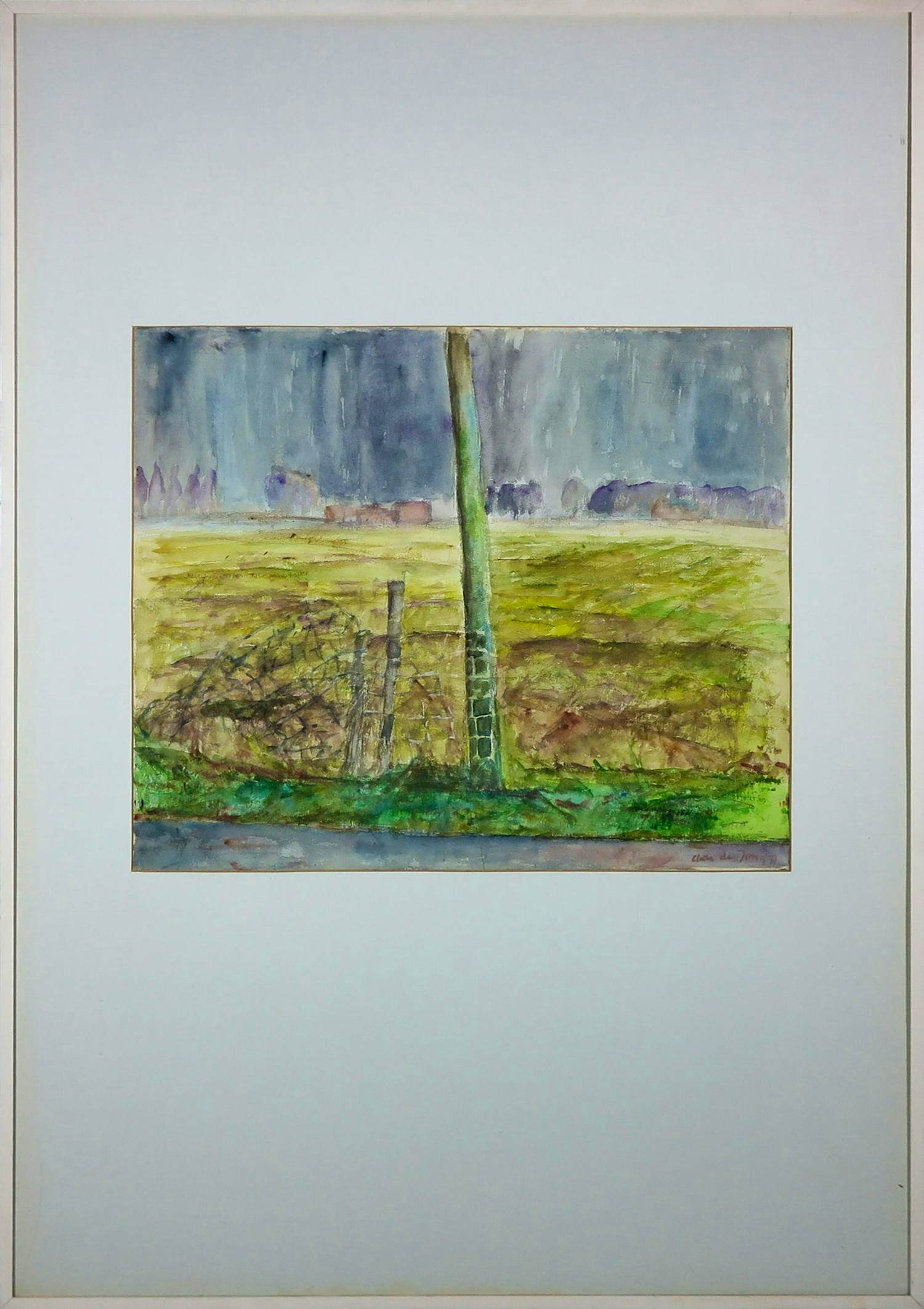 Carla de Jong - Aquarel op papier, Afrastering - Ingelijst verkocht voor € 100!