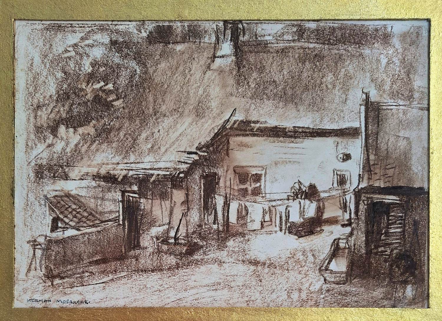 Herman Moerkerk - (1897- 1949) 'een kijkje op het boerenerf' kopen? Bied vanaf 129!
