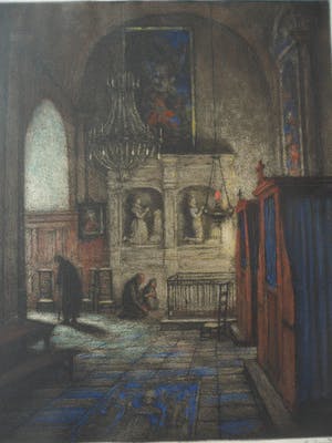 Albert Geudens - Kleurenets "Kerkinterieur', kopen? Bied vanaf 35!