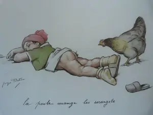 Georges Redon - la poule mange les escargots. kopen? Bied vanaf 60!