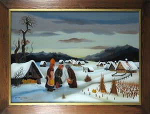 Joze Peternelj-Mausar - Achterglasschildering, Winters tafereel - Ingelijst kopen? Bied vanaf 1!