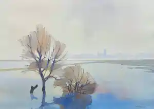 Gerrit Neven - Uiterwaard, aquarel verkocht voor € 125!