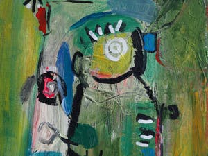 Jasper Banen - Acrylverf op doek , ingelijst , “De verhalenverteller” – 2006 kopen? Bied vanaf 85!