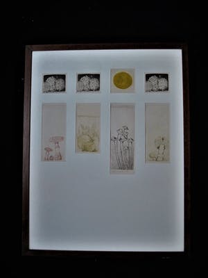 Peter de Leur - Bijzondere 8 delige Droge Naald ets "Dag, Nacht en Paddestoelen" gesigneerd kopen? Bied vanaf 10!