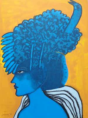 Corneille - BLAUWE VROUW / KLEURLITHO / 76x56cm / SIG / 1998 verkocht voor € 185!