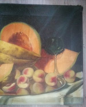 Sziklai Lajos - Stilleven met meloenen en abrikozen/pruimen. kaufen? Bieten Sie von 89!