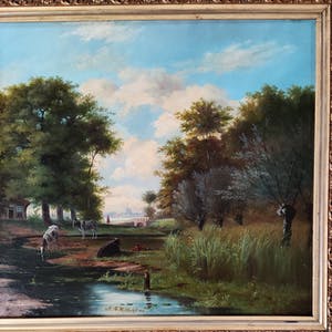 Marinus Adrianus Koekkoek - Landschap met koeien en hengelaar bij een beek kopen? Bied vanaf 850!