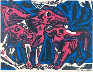 Willem Rozendaal - Linosede, Compositie met honden verkocht voor € 1!