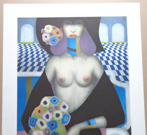 Jef van Tuerenhout - HALFNAAKTE VROUW / KLEURZEEFDRUK / 80x60cm / SIG kopen? Bied vanaf 95!