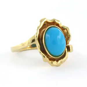 14k geel gouden ring bezet met turquoise - ringmaat 16,5(52) kopen? Bied vanaf 610!