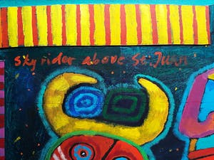 Clemens Briels - Skyrider above St. Juan, gemengde techniek op doek (groot) kopen? Bied vanaf 1100!