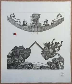 Gerti Bierenbroodspot - Compositie met (lui)paarden, ets kopen? Bied vanaf 100!