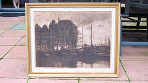 Willem Witsen - ets - Amsterdam - Binnenkant, met wapperende was op de schepen verkocht voor € 115!