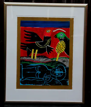 Corneille - Ingelijste litho: Oiseaux en fête - 2001 kopen? Bied vanaf 399!