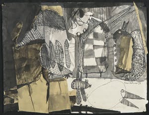 Simon Posthuma - Inkt en collage op papier, Lot van drie tekeningen kopen? Bied vanaf 35!