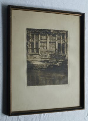 Willem Gerard Hofker - Ingelijste ets , Stadsgezicht – Amsterdam? Den Haag? kopen? Bied vanaf 50!