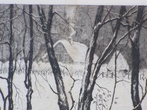 Hans van Dokkum - Boerderij in de sneeuw - Ets kopen? Bied vanaf 1!