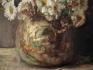 Marie van Waning-Stevels - vroeg 20e eeuws olieverf - bloemstilleven met margrieten - gesigneerd kopen? Bied vanaf 179!