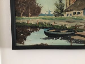 Niet of onleesbaar gesigneerd - Boerderij aan water met bootje. kopen? Bied vanaf 1!