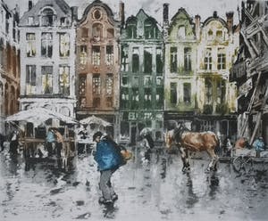 Ferdinand Luigini - Stadsplein rond 1928 - Aquatint ets kopen? Bied vanaf 1!