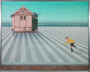 Kees Balvers - Acryl op doek, Toilet met rolschaatser- Ingelijst kaufen? Bieten Sie von 80!