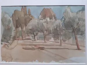 Hans Olsthoorn - Aquarel, Olijfboom en Cypressen. kopen? Bied vanaf 70!