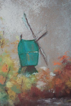 Jan Staats Kiewiet - pseud. Jeska - molen en boot aan het water - pastel kopen? Bied vanaf 65!