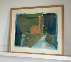 Gjalt Walstra - Uniek werk in gemengde techniek (inkt & collage), Abstract landschap met zon kopen? Bied vanaf 50!